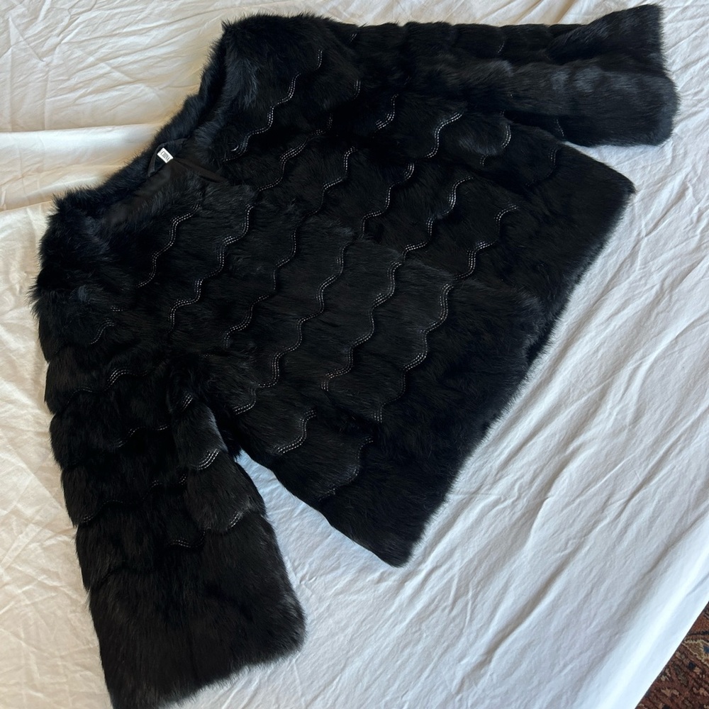 Rabbit fur medium black jacket women’s for mob wife aesthetic